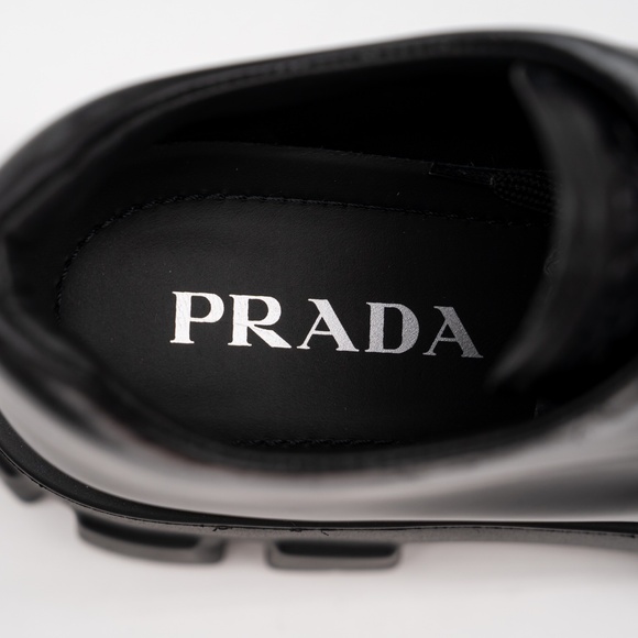 size 39.5eu 9.5 US Prada Monolith Brushed Leather Lace-up Shoes Black Silver - Picture 9 of 13
